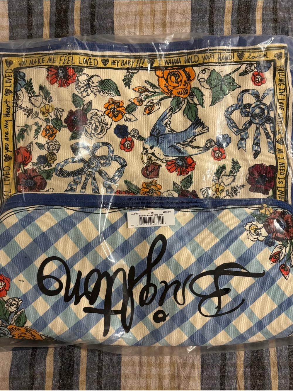 Brighton Yellow Floral Heart 'Love' Canvas Tote with Blue Trim - Picture 2 of 3